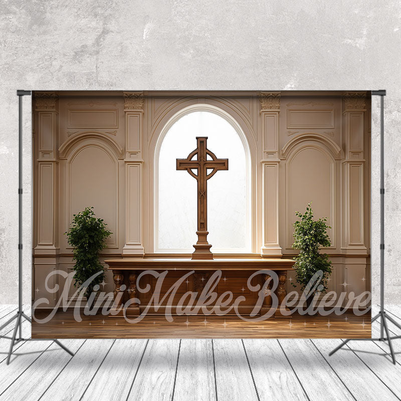 Aperturee - Retro Wall Easter Cross Church Interior Backdrop