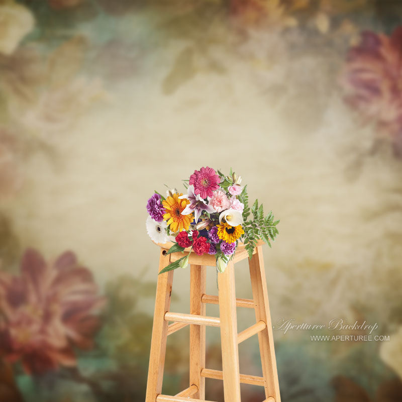 Aperturee - Retro White Floral Faded Blue Maternity Photo Backdrop