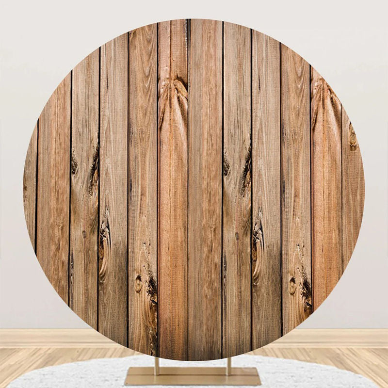 Aperturee - Retro Wooden Board Plank Circle Birthday Backdrop