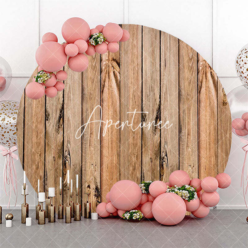 Aperturee - Retro Wooden Board Plank Circle Birthday Backdrop