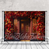 Aperturee - Retro Wooden Door Colorful Roses Floral Backdrop