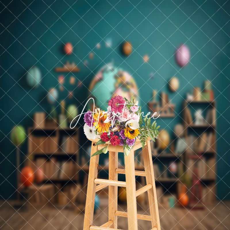 Aperturee - Retro Wooden Floor Geography Globe Books Backdrop