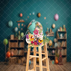 Aperturee - Retro Wooden Floor Geography Globe Books Backdrop