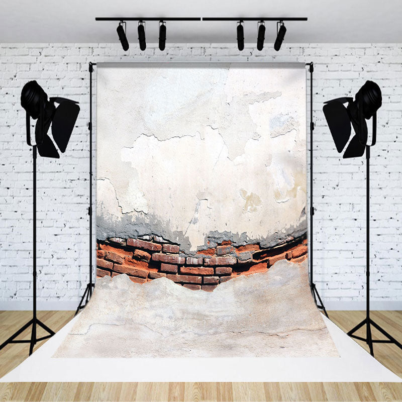 Aperturee - Retro Worn White Red Brick Wall Photoshoot Backdrop