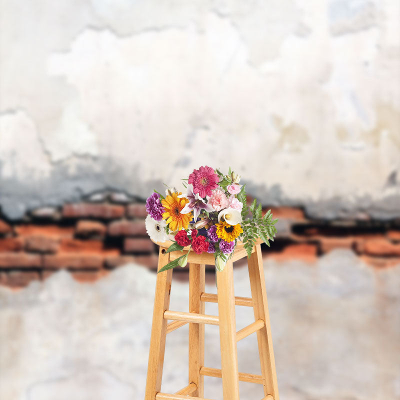 Aperturee - Retro Worn White Red Brick Wall Photoshoot Backdrop