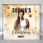 Aperturee - Ribbons Bauble Bokeh Custom Photo Christmas Backdrop