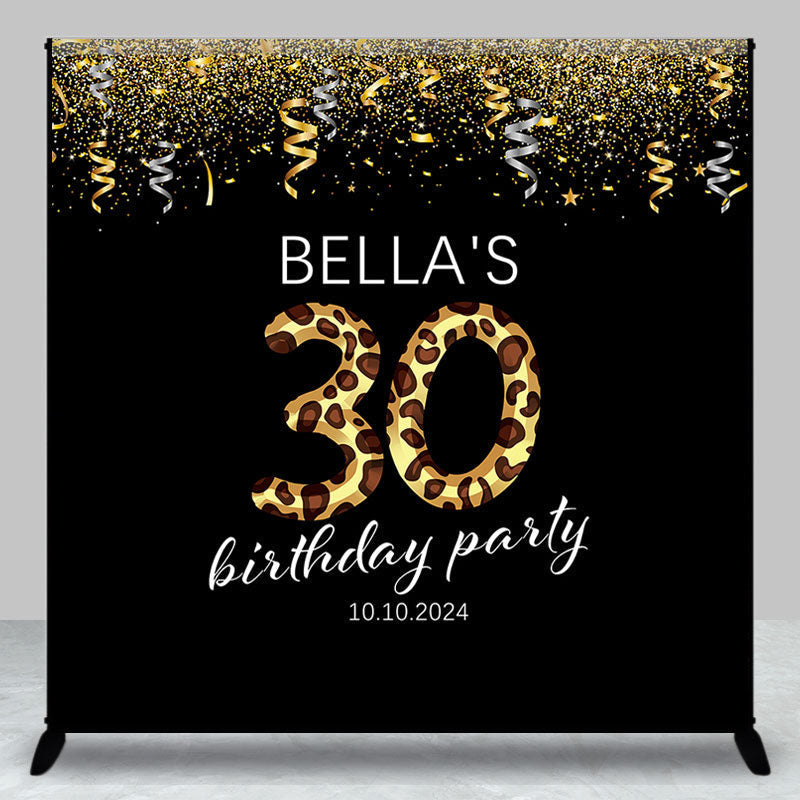 Aperturee - Ribbons Leopard Black Custom 30th Birthday Backdrop