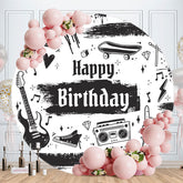 Aperturee - Rock And Roll Music Style Round Birthday Backdrop
