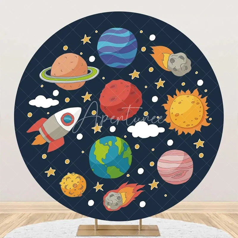 Aperturee - Rocket Stars Cloud Galaxy Round Birthday Backdrop
