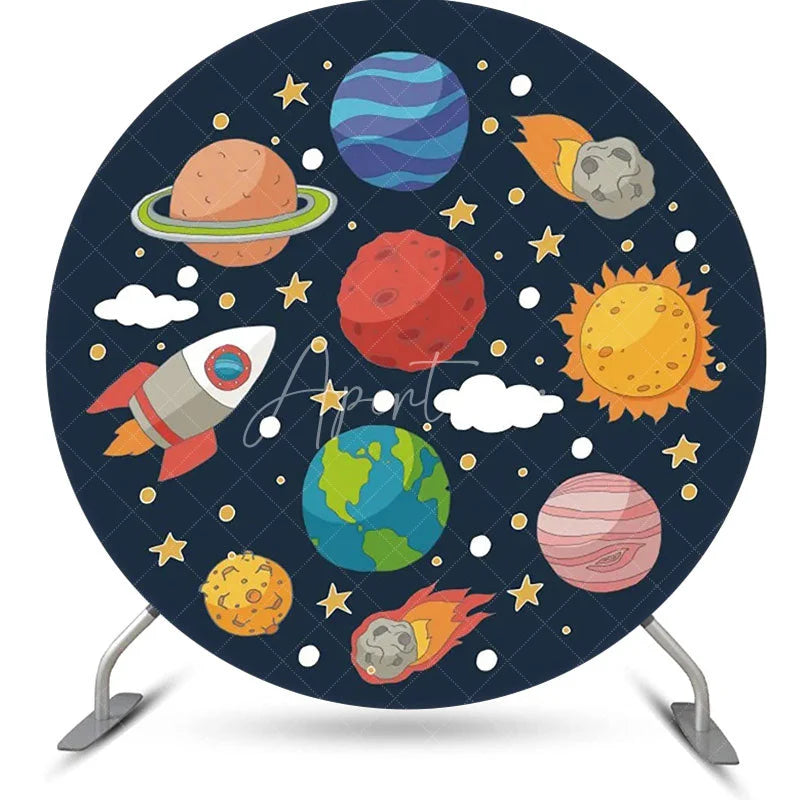 Aperturee - Rocket Stars Cloud Galaxy Round Birthday Backdrop