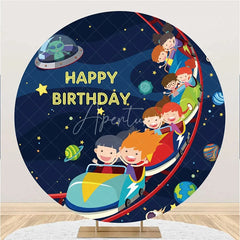 Aperturee - Roller Coaster Child Galaxy Round Birthday Backdrop