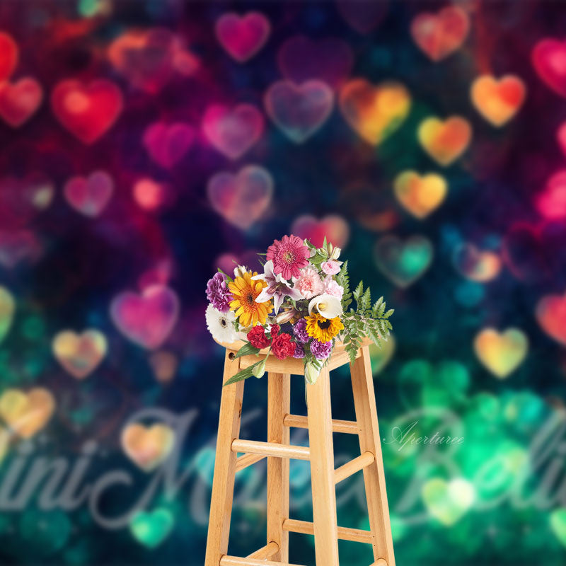 Aperturee - Romantic Colorful Hearts Bokeh Photography Backdrop