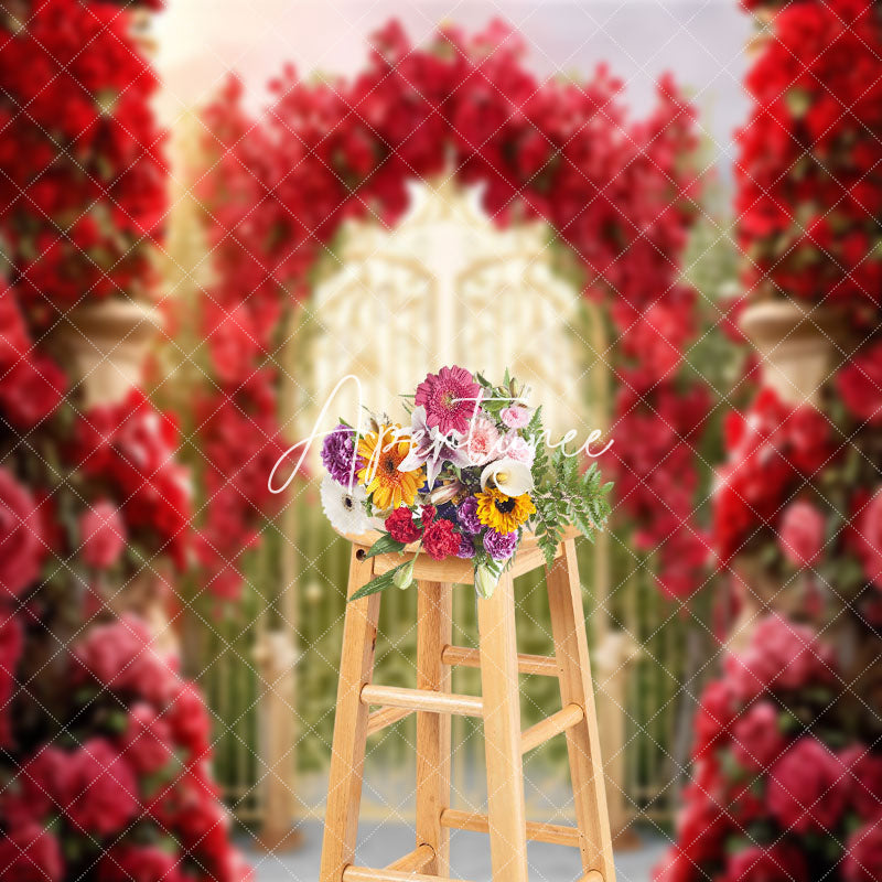 Aperturee - Rose Arch Garland Magic Garden Gate Spring Backdrop