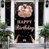 Aperturee - Rose Gold And Black Balloons Birthday Door Cover