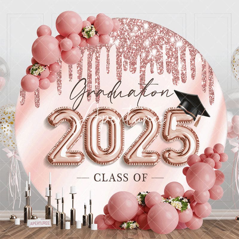 Aperturee - Rose Gold Glitter 2025 Circle Backdrop For Grad Party