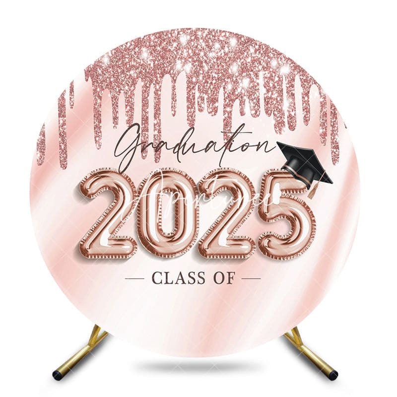 Aperturee - Rose Gold Glitter 2025 Circle Backdrop For Grad Party
