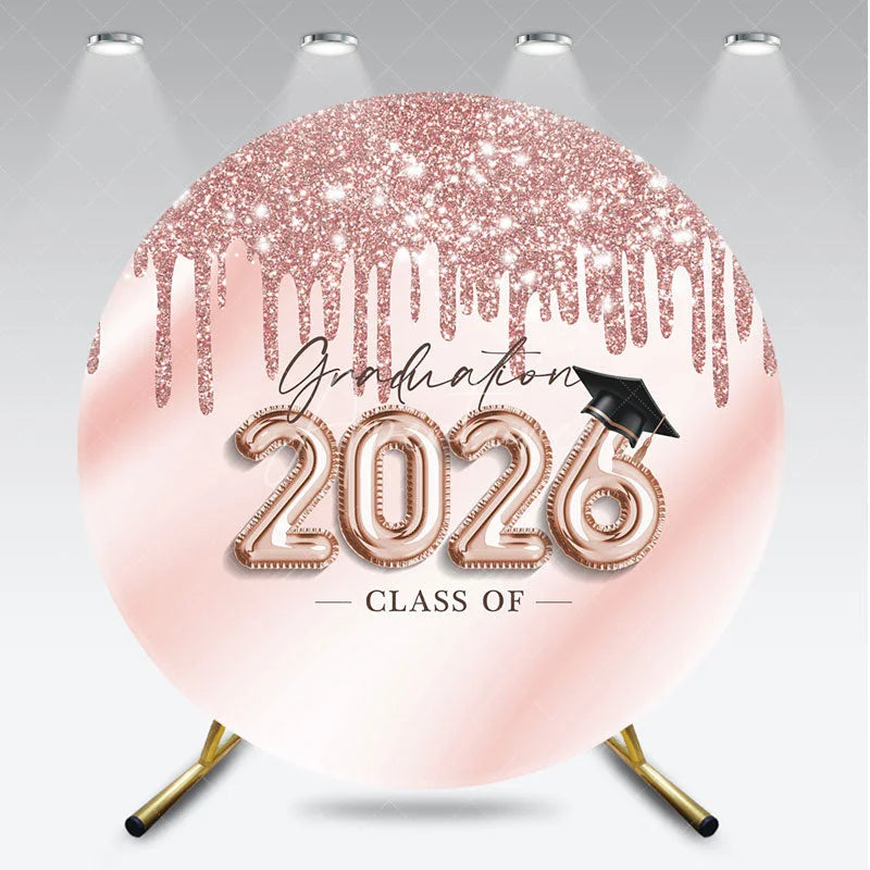 Aperturee - Rose Gold Glitter 2026 Circle Backdrop For Grad Party