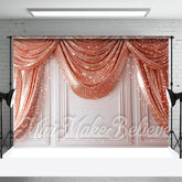 Aperturee - Rose Gold Glitter Curtain Retro Wall Photo Backdrop