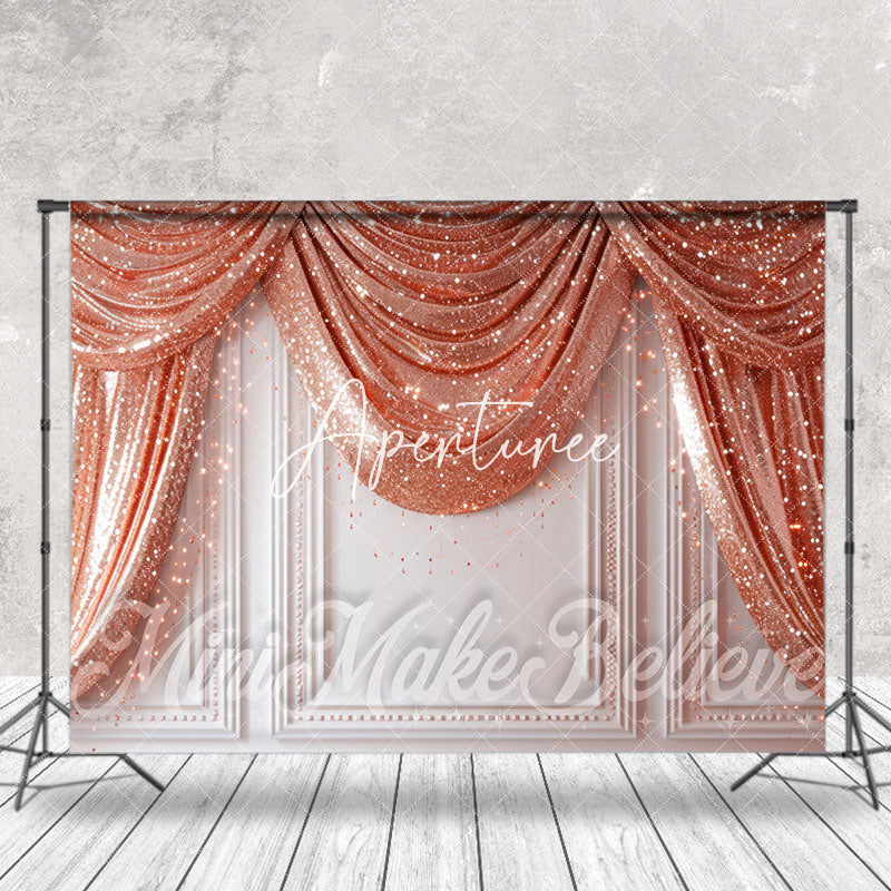 Aperturee - Rose Gold Glitter Curtain Retro Wall Photo Backdrop