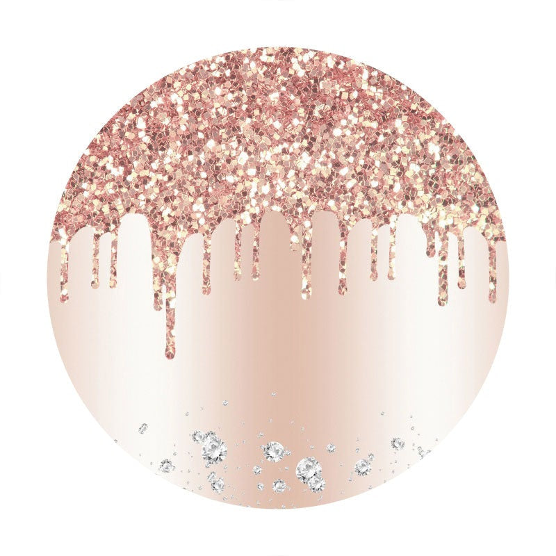 Aperturee - Rose Gold Glitter Diamond Round Backdrop for Birthday