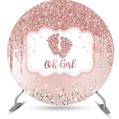 Aperturee - Rose Gold Glitter Oh Girl Round Baby Shower Backdrop