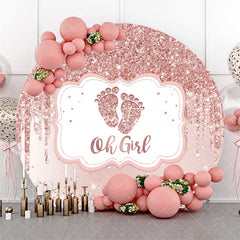 Aperturee - Rose Gold Glitter Oh Girl Round Baby Shower Backdrop