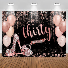 Aperturee - Rose Gold Happy 30Th Birthday Balloon Glitter Backdrop