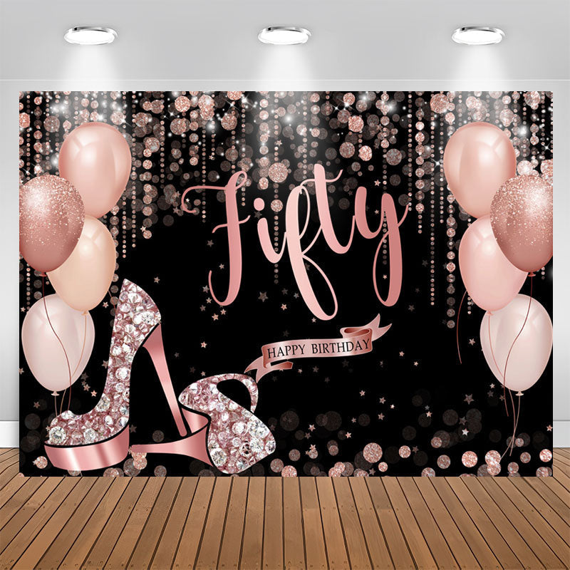 Aperturee - Rose Gold Happy 50Th Birthday Balloon Glitter Backdrop