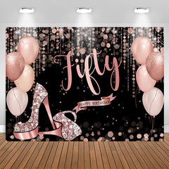 Aperturee - Rose Gold Happy 50Th Birthday Balloon Glitter Backdrop