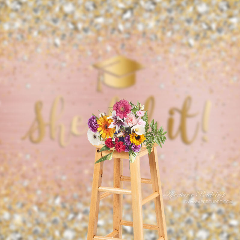 Aperturee - Rose Gold She Did It Grad Photography Backdrop