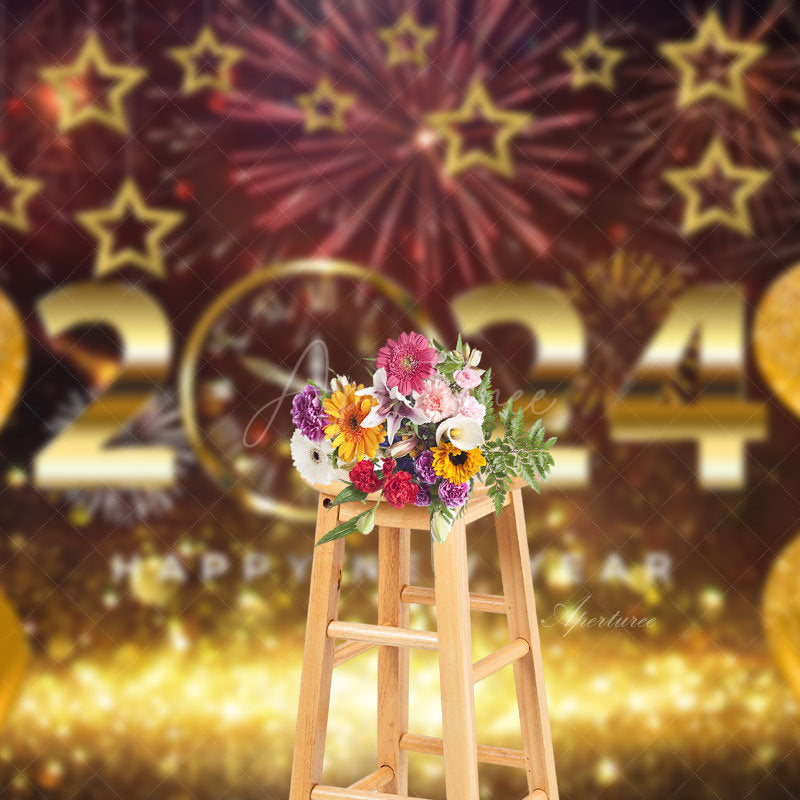 Aperturee - Rose Gold Spark 2023 Balloon Star New Year Backdrop