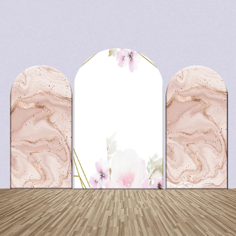 Aperturee - Rose Golden Marble Texture Flowers Arch Backdrop Kit