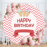 Aperturee - Rose Pink And White Stripes Round Birthday Backdrop