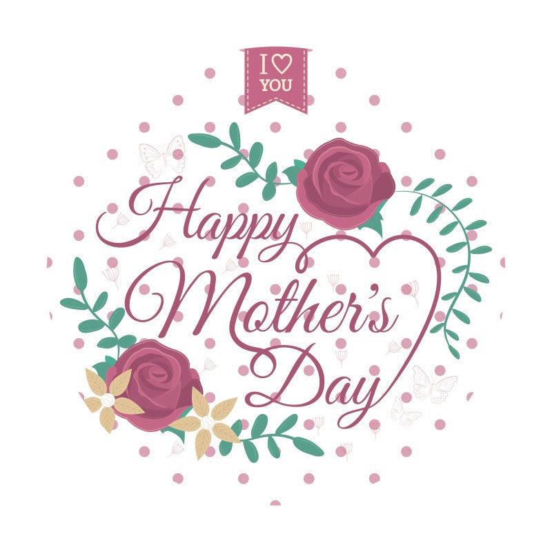 Aperturee - Rose Pink Floral Round Happy Mothers Day Backdrops