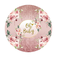 Aperturee - Rose Pink Glitter Gold Oh Baby Round Baby Shower Backdrop