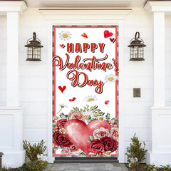 Aperturee - Roses Daisy Plaid Border Valentines Day Door Cover