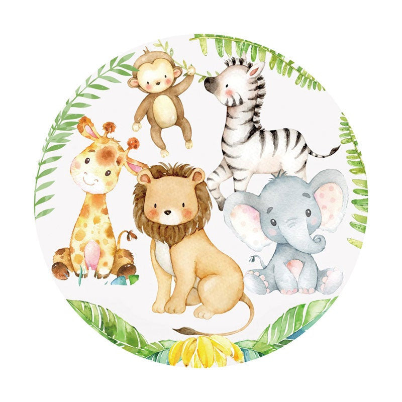 Aperturee - Round Animal Theme Baby Shower Backdrop For Party
