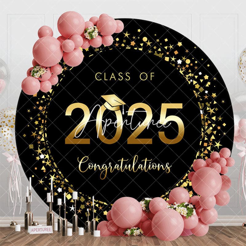 Aperturee - Round Black And Gold Class 2025 Graduation Backdrop