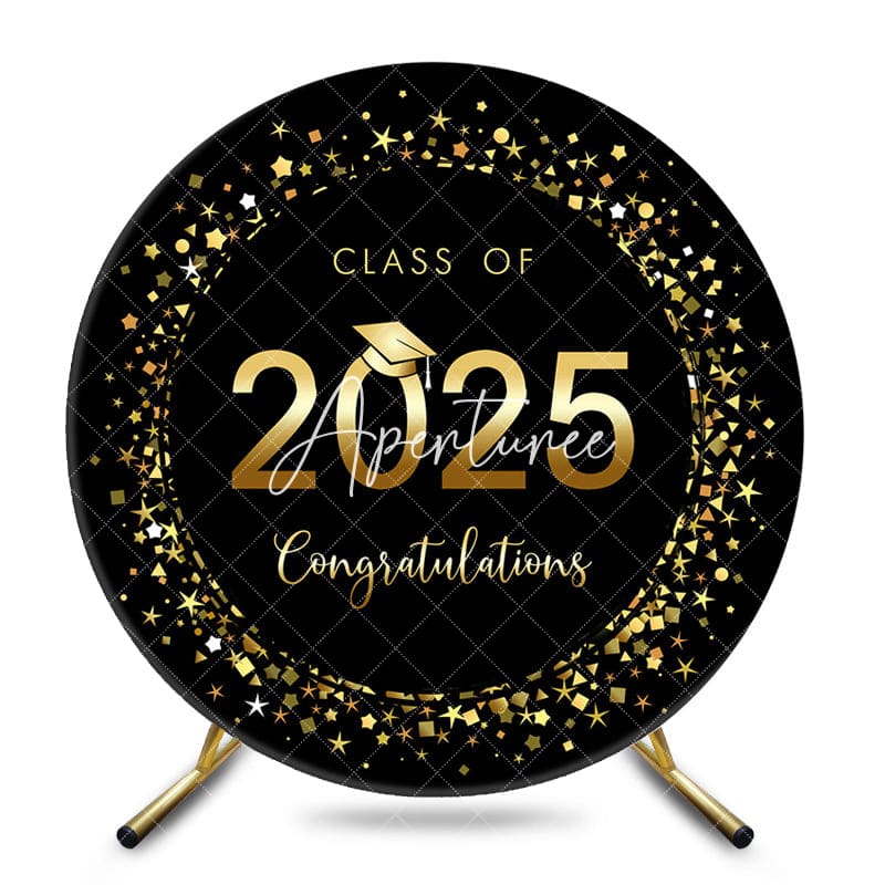 Aperturee - Round Black And Gold Class 2025 Graduation Backdrop