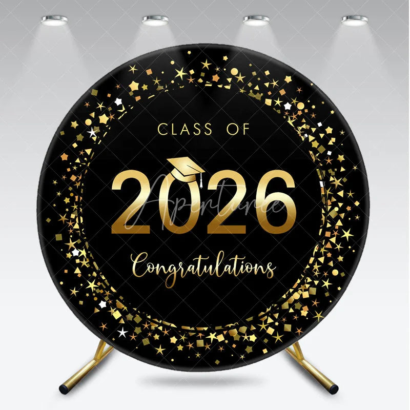 Aperturee - Round Black And Gold Class 2026 Graduation Backdrop