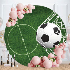 Aperturee - Round Black And White Football Happy Birthday Backdrop