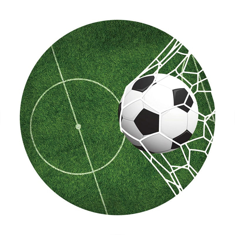 Aperturee - Round Black And White Football Happy Birthday Backdrop