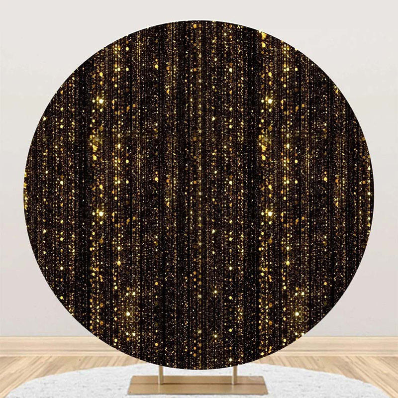 Aperturee - Round Black Gold Glitter Stripes Birthday Backdrop