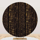Aperturee - Round Black Gold Glitter Stripes Birthday Backdrop
