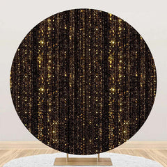 Aperturee - Round Black Gold Glitter Stripes Birthday Backdrop