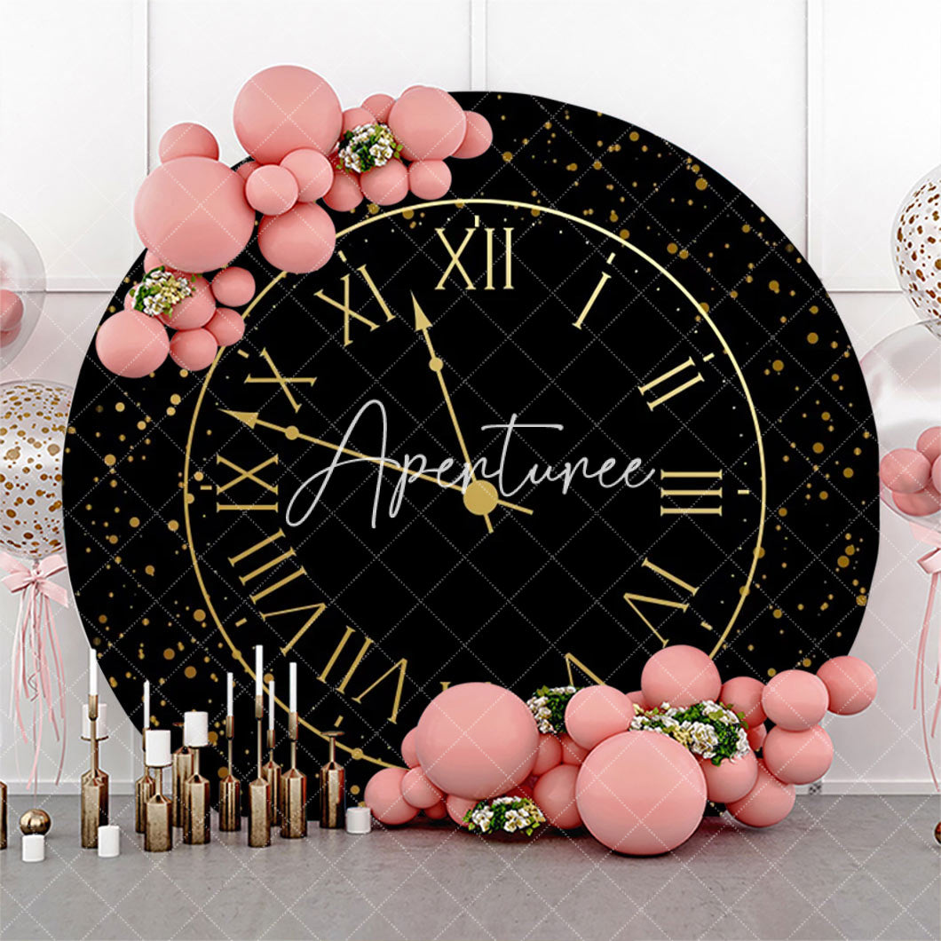 Aperturee - Round Black Gold Laeacco Clock Birthday Backdrop