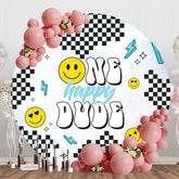 Aperturee - Round Black White Plaid Dude One Birthday Backdrop