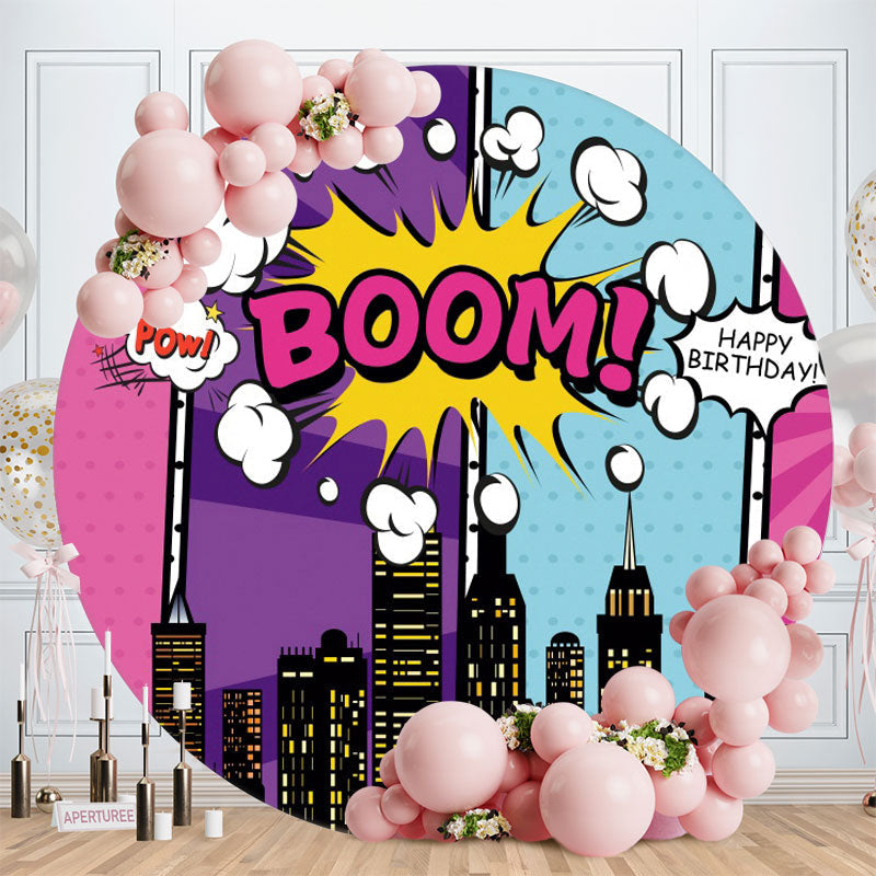 Aperturee - Round Boom City Happy Birthday Backdrop For Children