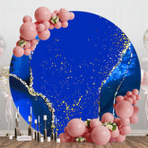 Aperturee - Round Bright Blue Gold Marbled Birthday Backdrop