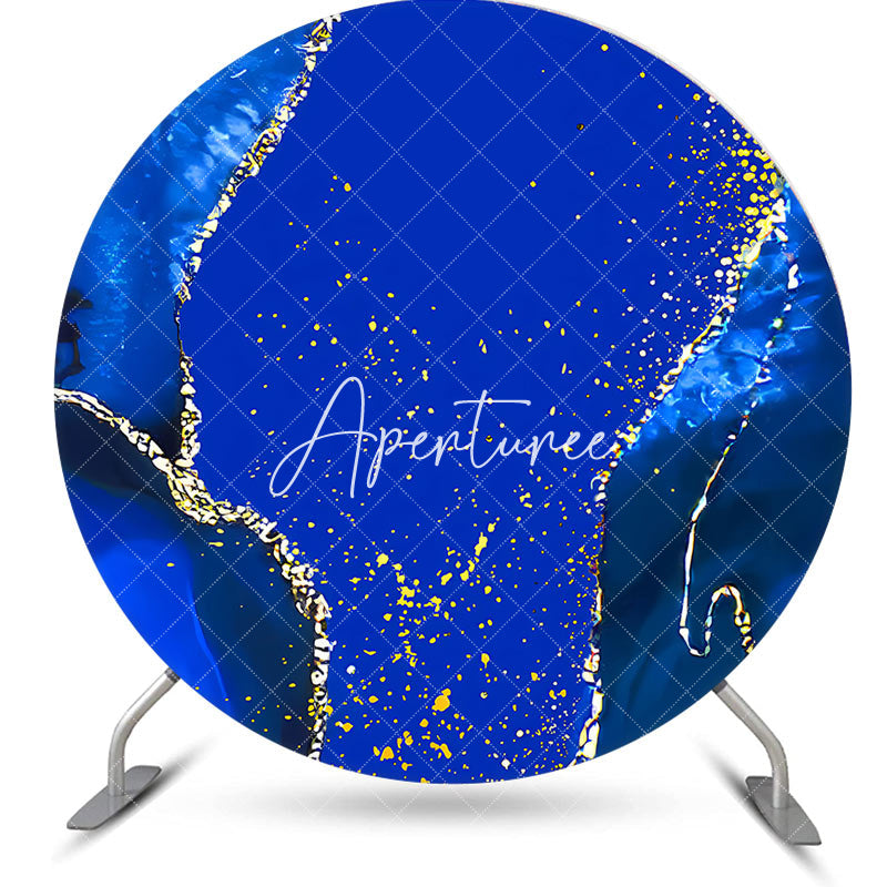 Aperturee - Round Bright Blue Gold Marbled Birthday Backdrop
